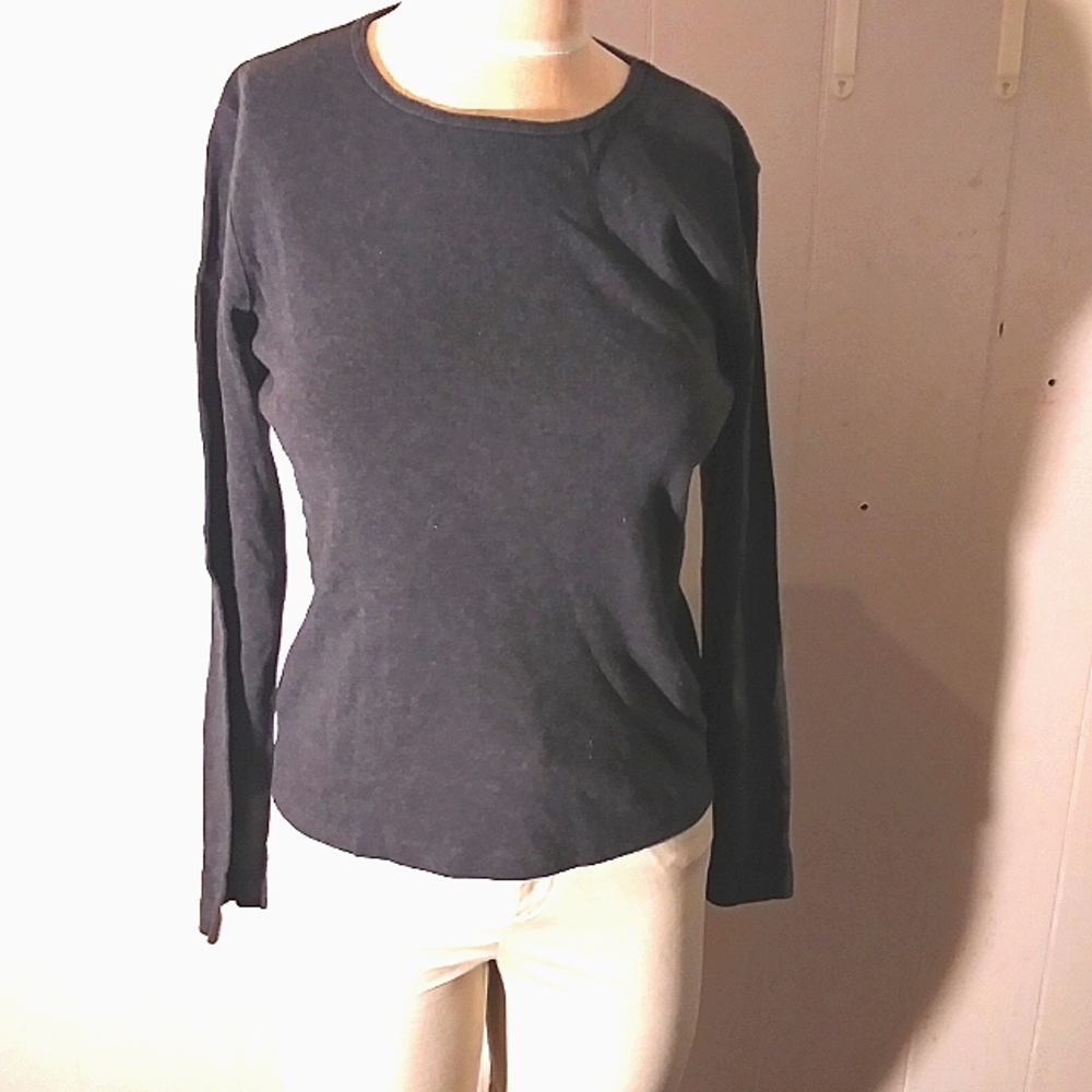 Charcoal gray long sleeve Eddie bauer 100% cotton knit shirt xs extra small